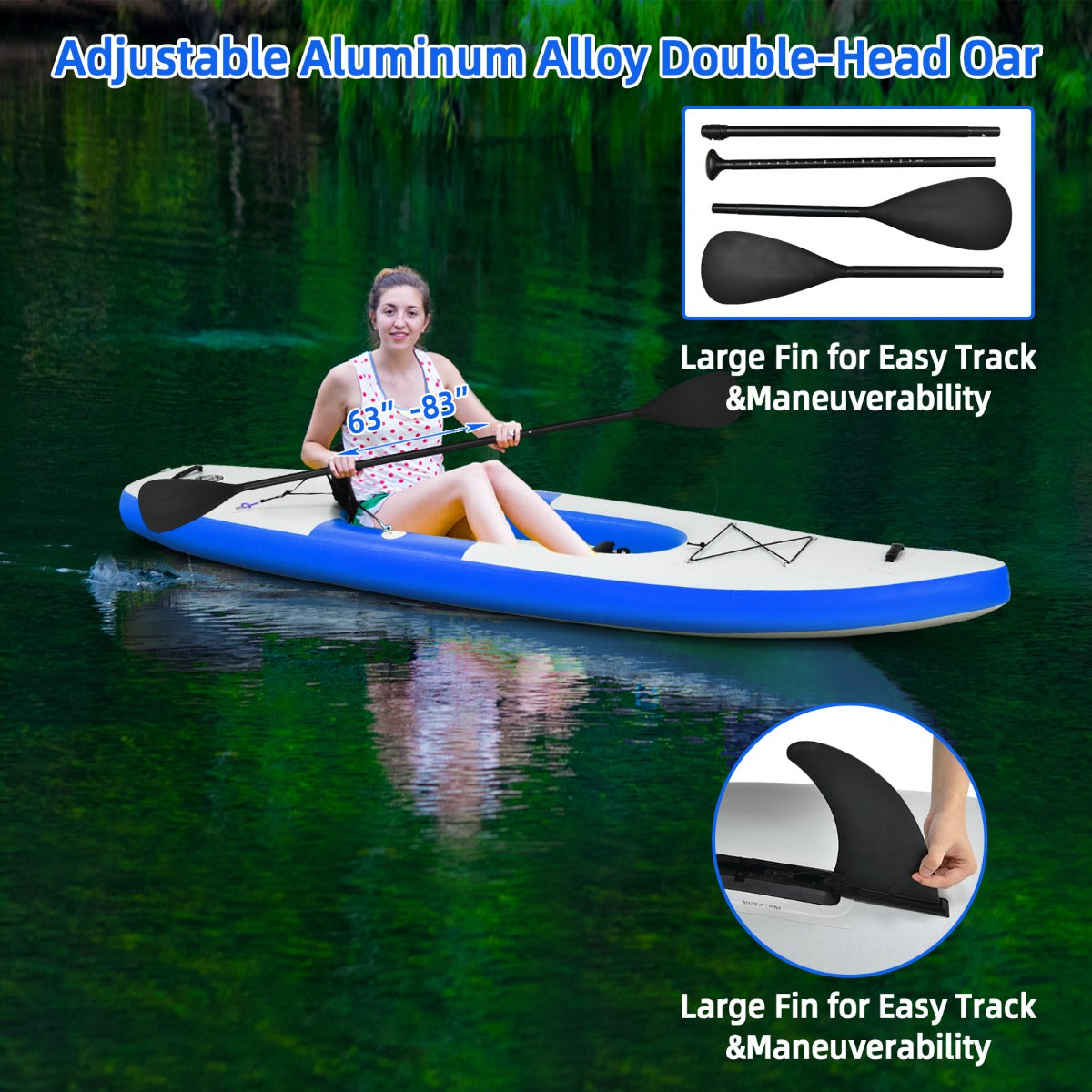 Inflatable Kayak with Adjustable Aluminum Oars for 1 Person-Blue