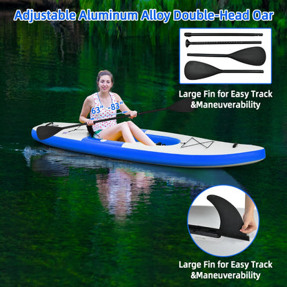 Inflatable Kayak with Adjustable Aluminum Oars for 1 Person-Blue