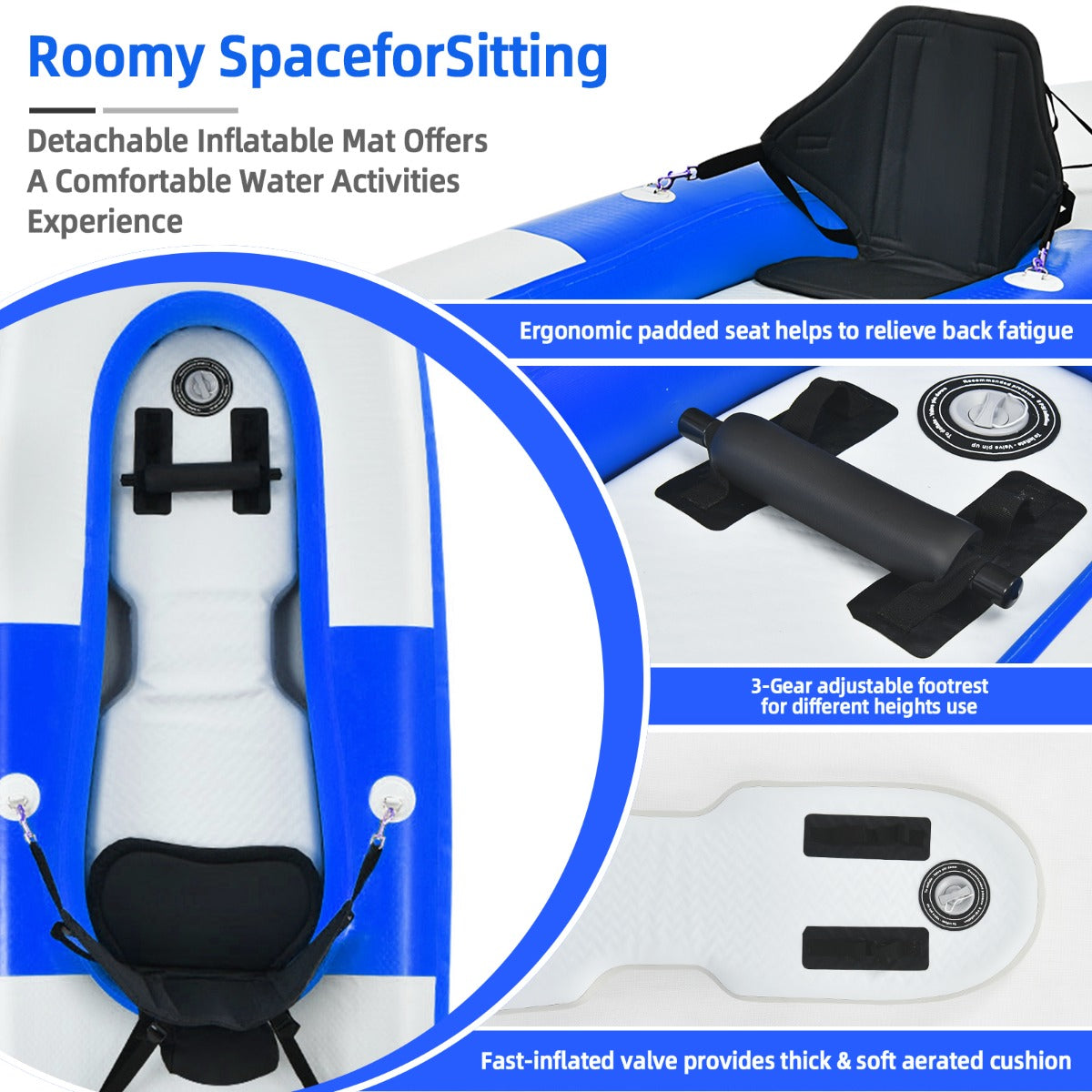Inflatable Kayak with Adjustable Aluminum Oars for 1 Person-Blue