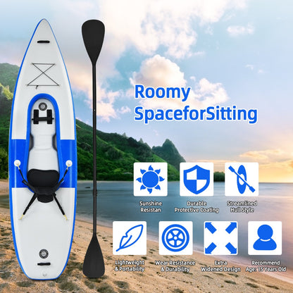 Inflatable Kayak with Adjustable Aluminum Oars for 1 Person-Blue