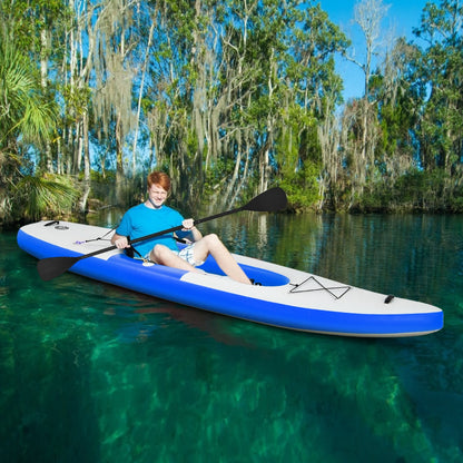 Inflatable Kayak with Adjustable Aluminum Oars for 1 Person-Blue