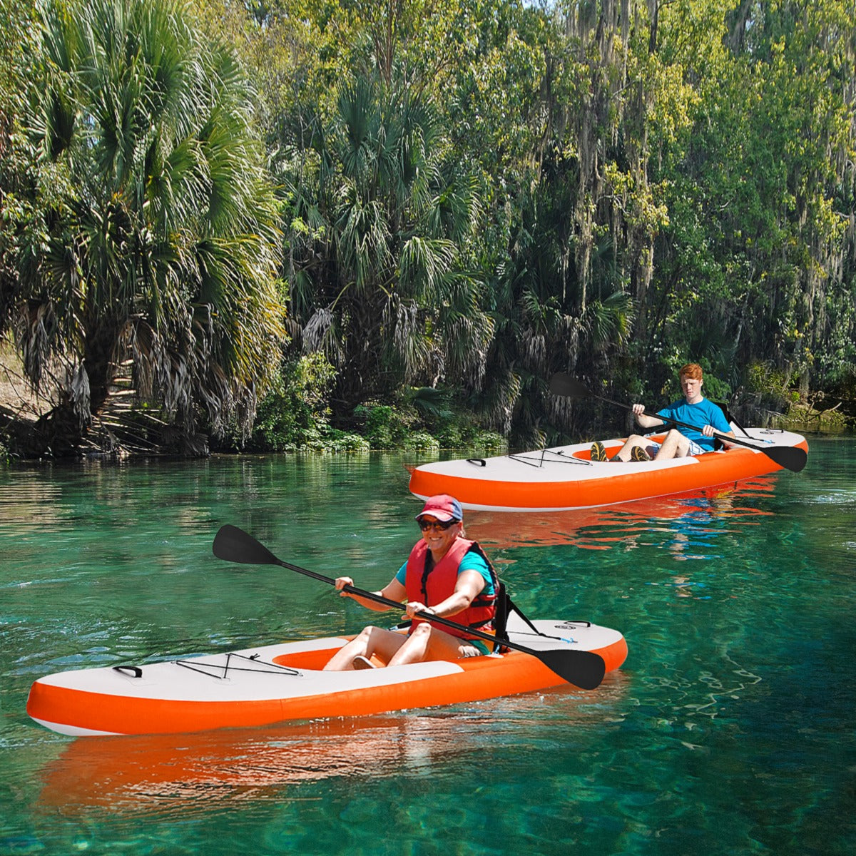 Inflatable Kayak with Adjustable Aluminum Oars for 1 Person-Orange