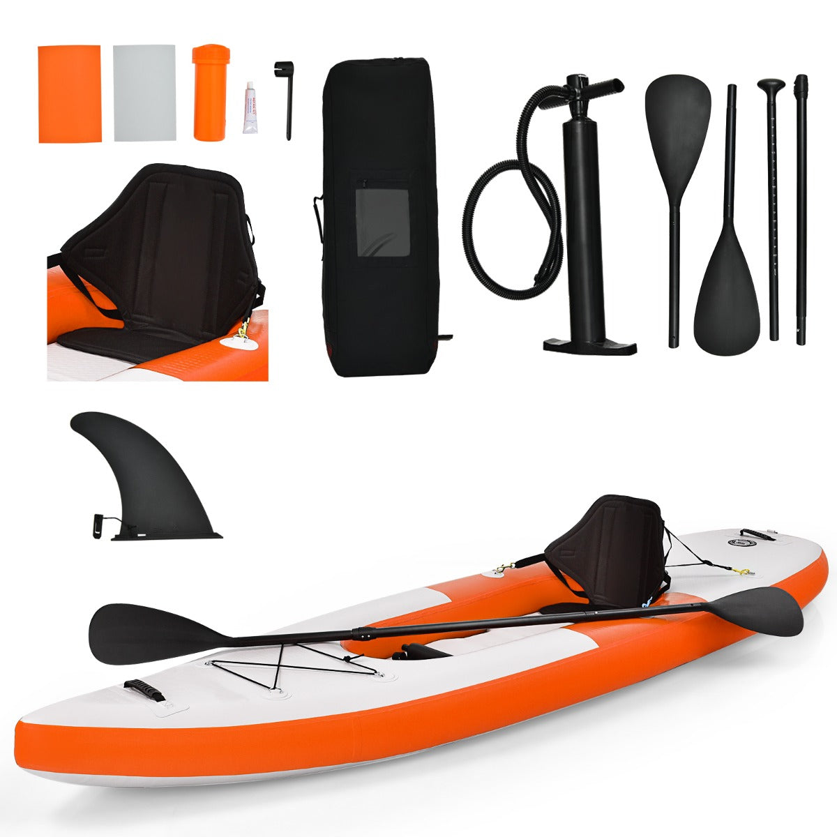 Inflatable Kayak with Adjustable Aluminum Oars for 1 Person-Orange