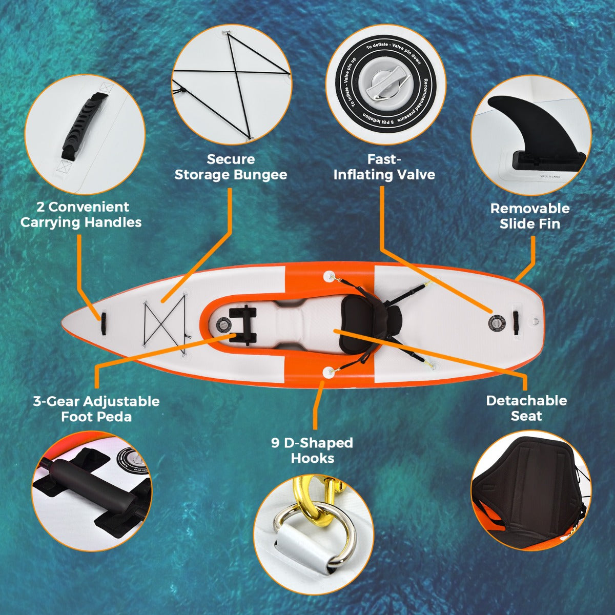 Inflatable Kayak with Adjustable Aluminum Oars for 1 Person-Orange