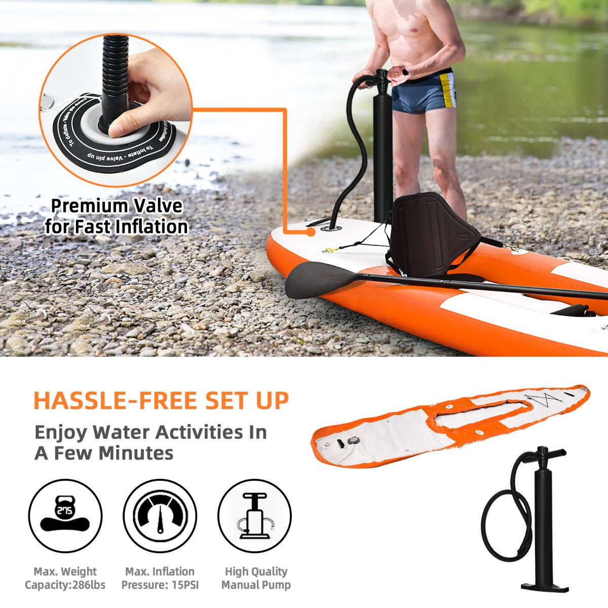 Inflatable Kayak with Adjustable Aluminum Oars for 1 Person-Orange