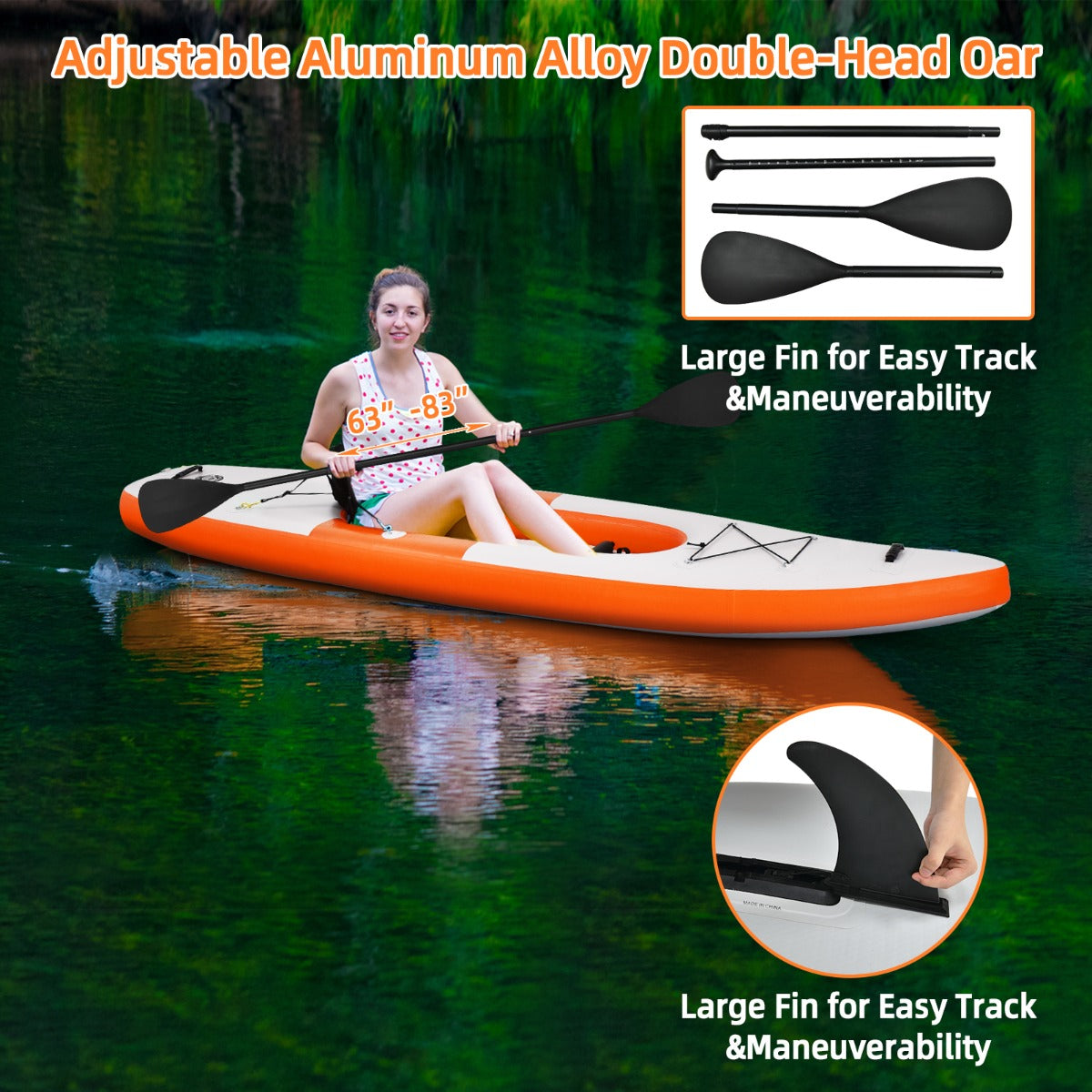 Inflatable Kayak with Adjustable Aluminum Oars for 1 Person-Orange