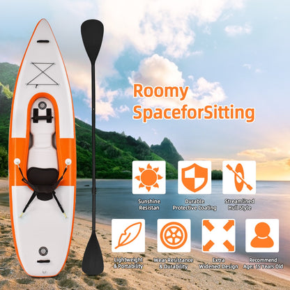 Inflatable Kayak with Adjustable Aluminum Oars for 1 Person-Orange