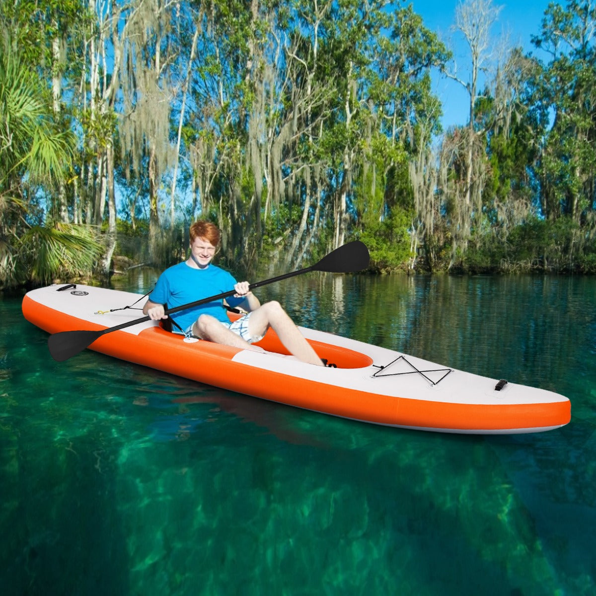 Inflatable Kayak with Adjustable Aluminum Oars for 1 Person-Orange