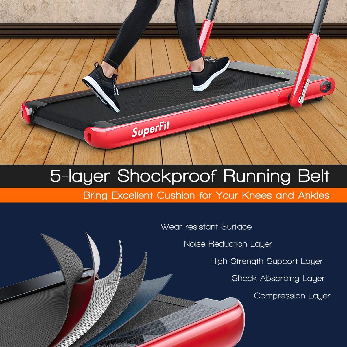 Costway 2-in-1 Foldable Treadmill with APP &amp; Remote Control for Home &amp; Office-Red