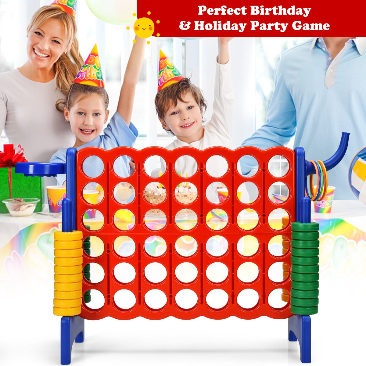 Premium Plastic Jumbo Connect 4 Game with 42 Jumbo Rings-Blue