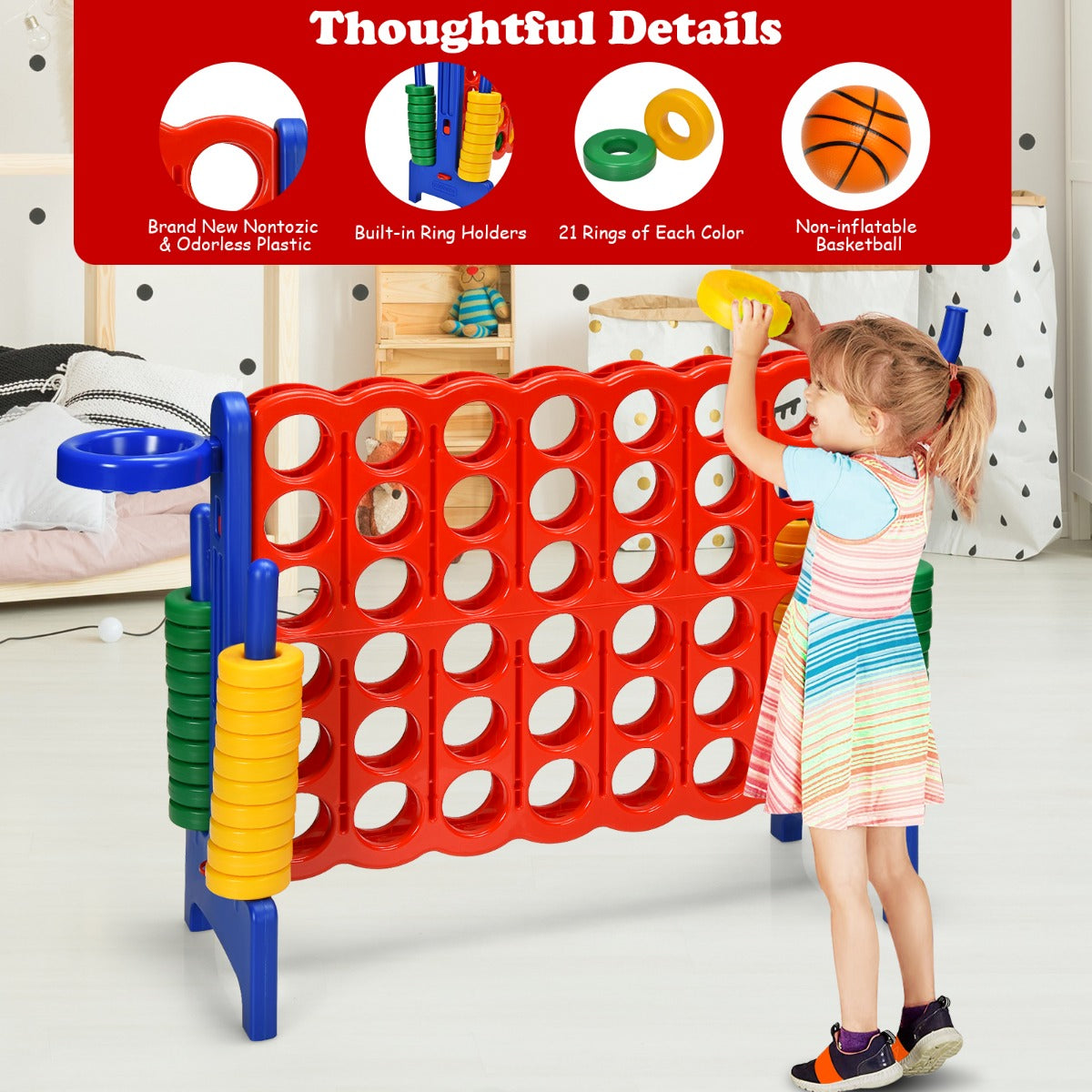 Premium Plastic Jumbo Connect 4 Game with 42 Jumbo Rings-Blue