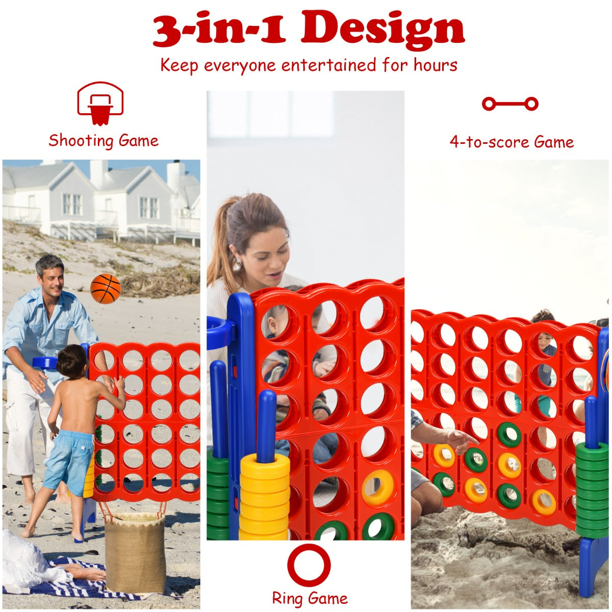 Premium Plastic Jumbo Connect 4 Game with 42 Jumbo Rings-Blue
