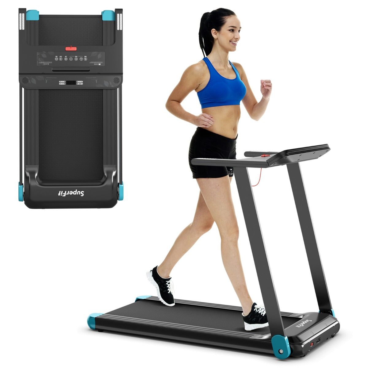 Costway Folding Electric Treadmill with 12 Preset Programs for Home-Navy