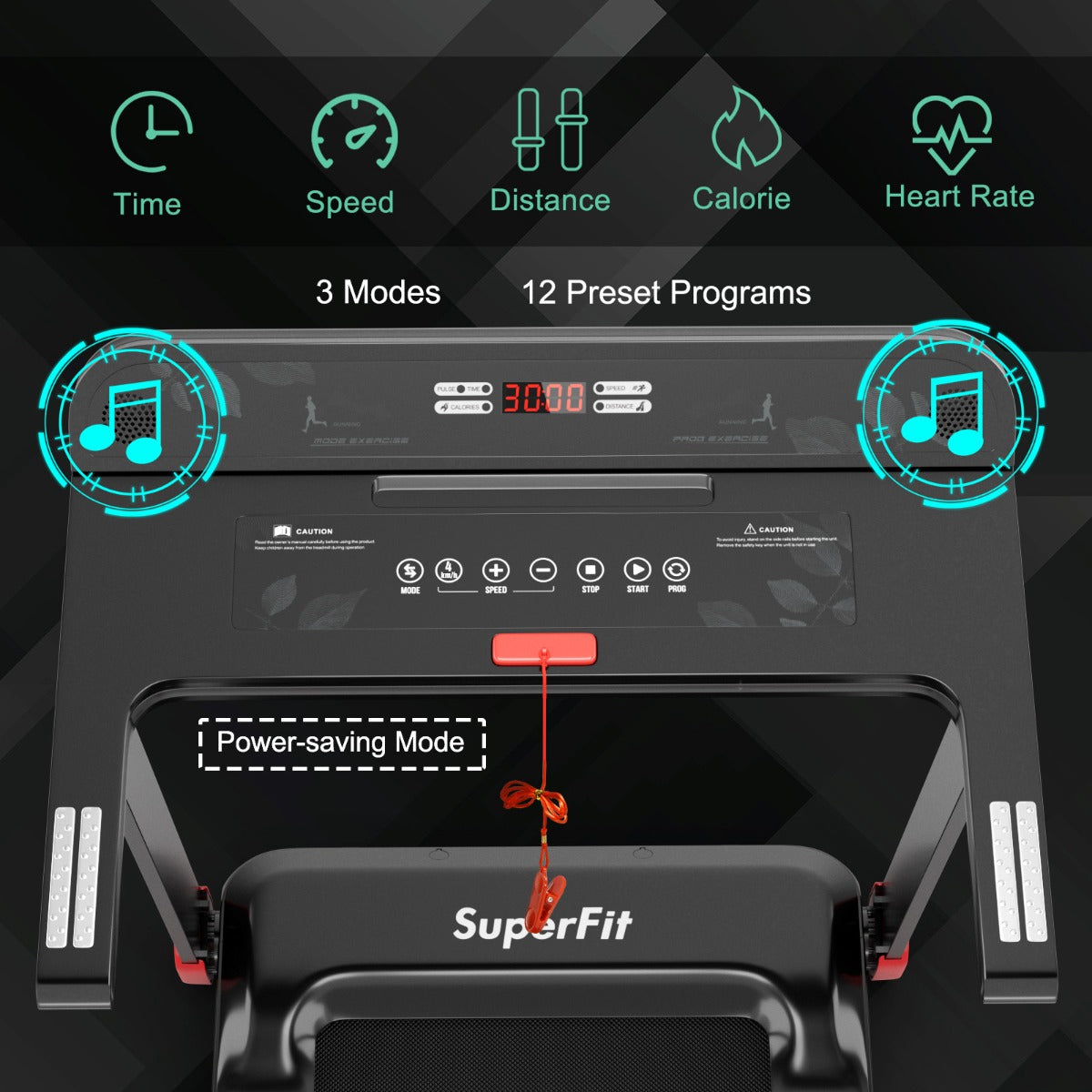 GYMAX APP compatible treadmill for controlling workouts, recording fitness data, and sharing exercise results