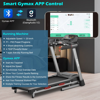 4.75HP Folding Treadmill with 15% Auto Incline for Home & Gym