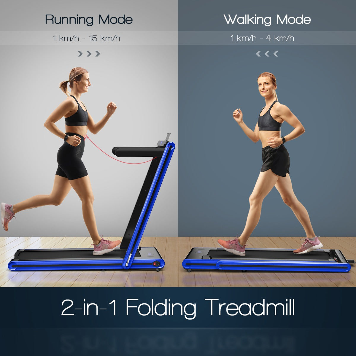 Costway 2-in-1 Folding Treadmill with Dual LED Display for Home Blue
