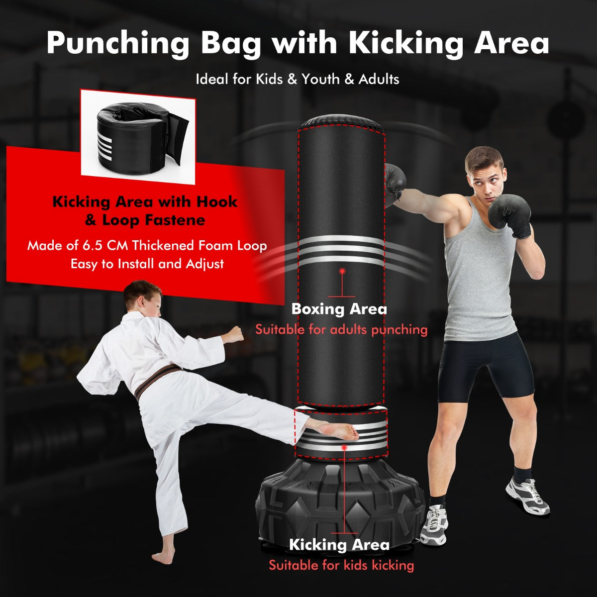 MMA UFC Kick Training Punching Bag with Stand with Fillable Suction Cup Base for Adults