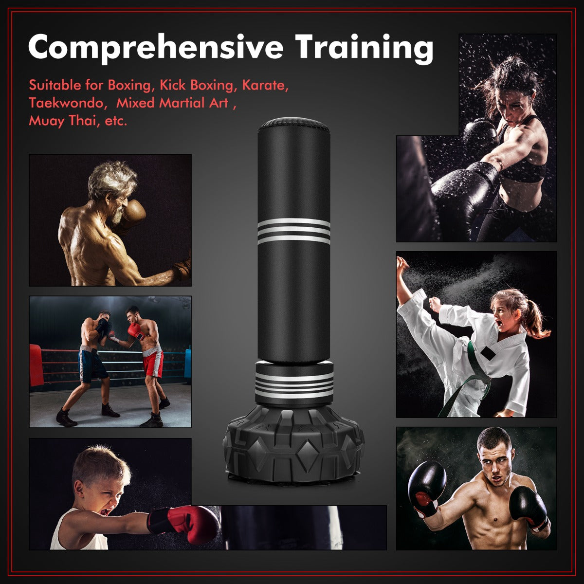 MMA UFC Kick Training Punching Bag with Stand with Fillable Suction Cup Base for Adults