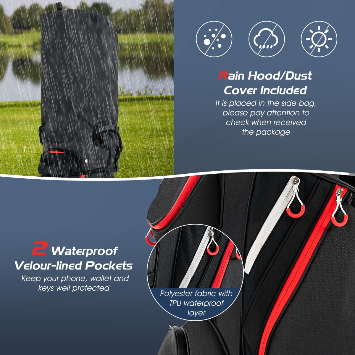 Costway Lightweight & Large Capacity Golf Cart Bag with Beverage Cooler Bag-Black