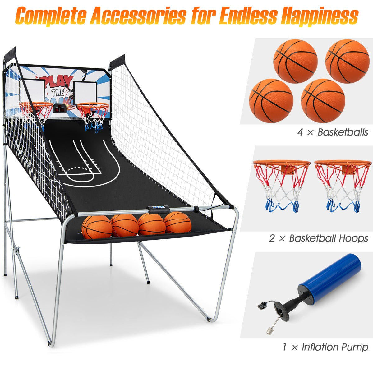 8-in-1 Electronic Basketball Hoop Arcade Game with 4 Balls-White
