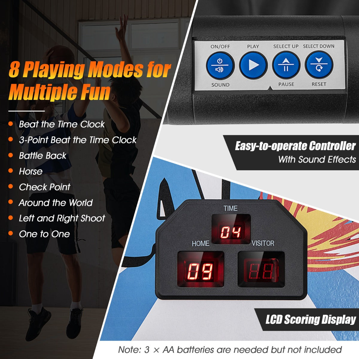 8-in-1 Electronic Basketball Hoop Arcade Game with 4 Balls-White
