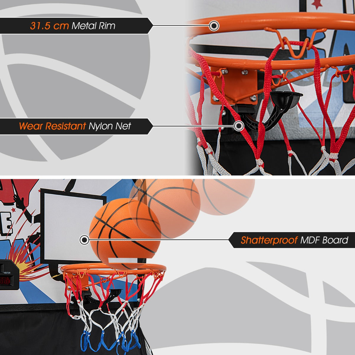 8-in-1 Electronic Basketball Hoop Arcade Game with 4 Balls-White