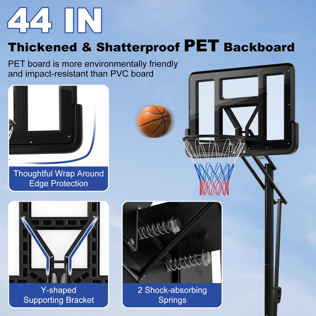 5-Level Height Adjustable Basketball Hoop Stand with Backboard for Exercise