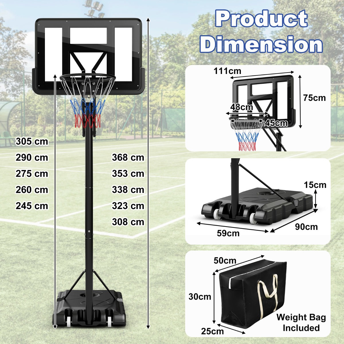 5-Level Height Adjustable Basketball Hoop Stand with Backboard for Exercise