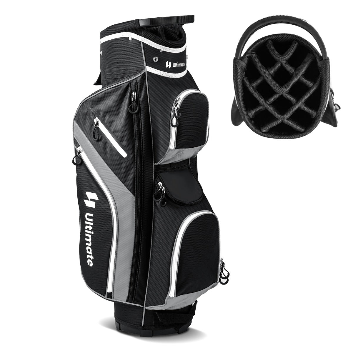 Golf Cart Bag with 14 Way Top Dividers 9 Pockets and Cooler Bag-Black