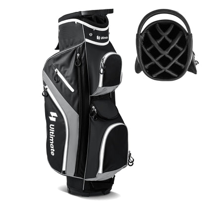 Golf Cart Bag with 14 Way Top Dividers 9 Pockets and Cooler Bag-Black