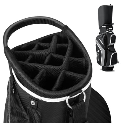 Golf Cart Bag with 14 Way Top Dividers 9 Pockets and Cooler Bag-Black