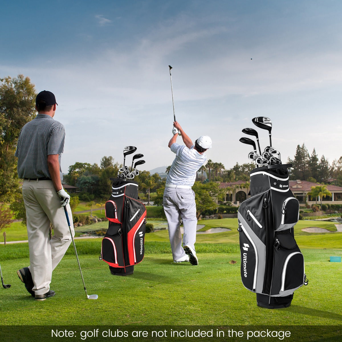 Golf Cart Bag with 14 Way Top Dividers 9 Pockets and Cooler Bag-Black