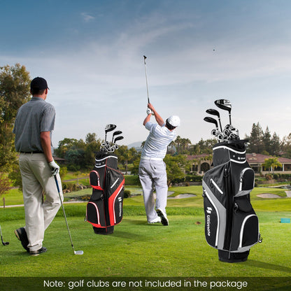 Golf Cart Bag with 14 Way Top Dividers 9 Pockets and Cooler Bag-Black