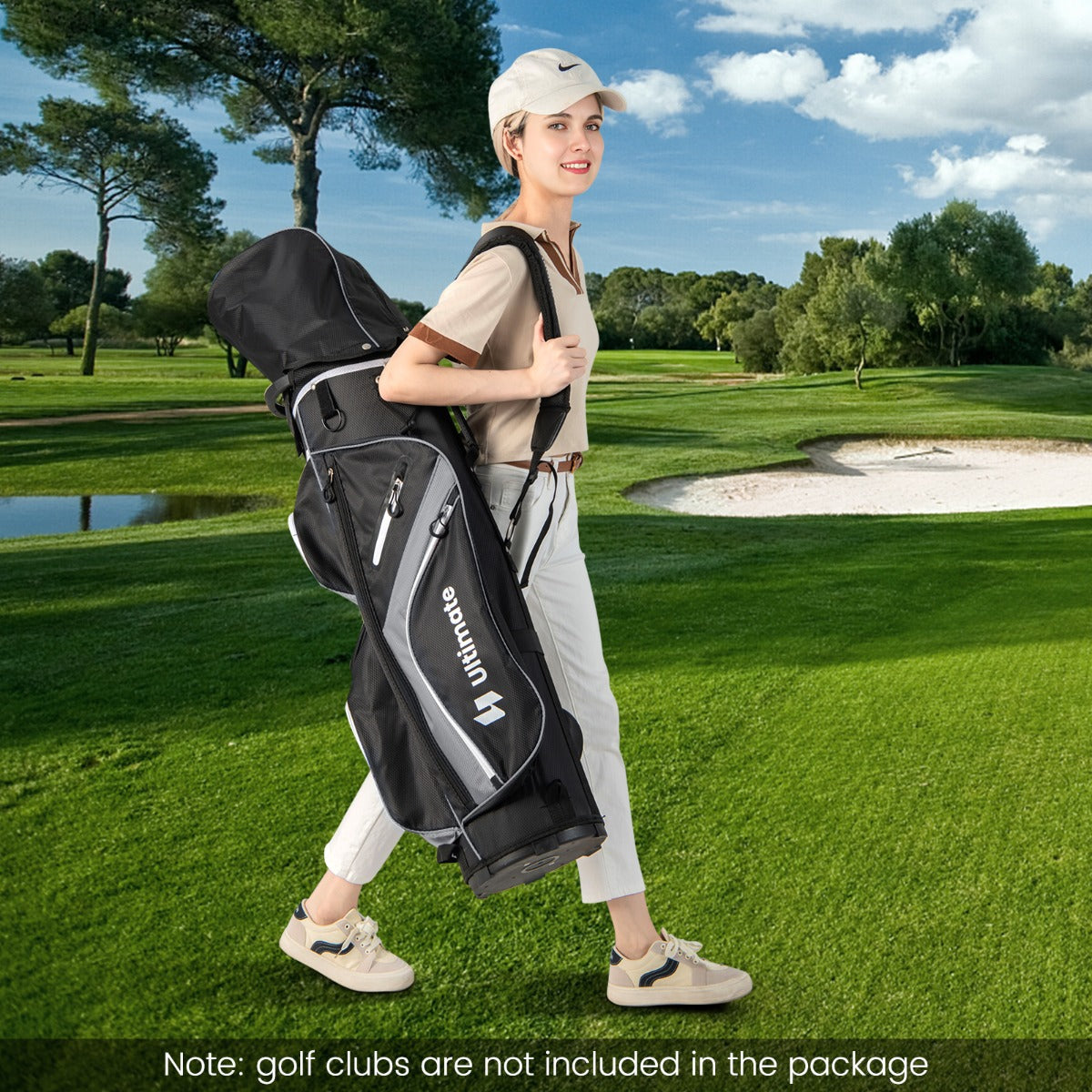 Golf Cart Bag with 14 Way Top Dividers 9 Pockets and Cooler Bag-Black