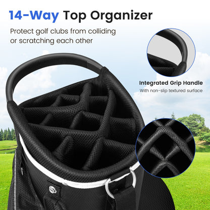 Golf Cart Bag with 14 Way Top Dividers 9 Pockets and Cooler Bag-Black