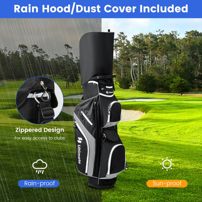 Golf Cart Bag with 14 Way Top Dividers 9 Pockets and Cooler Bag-Black