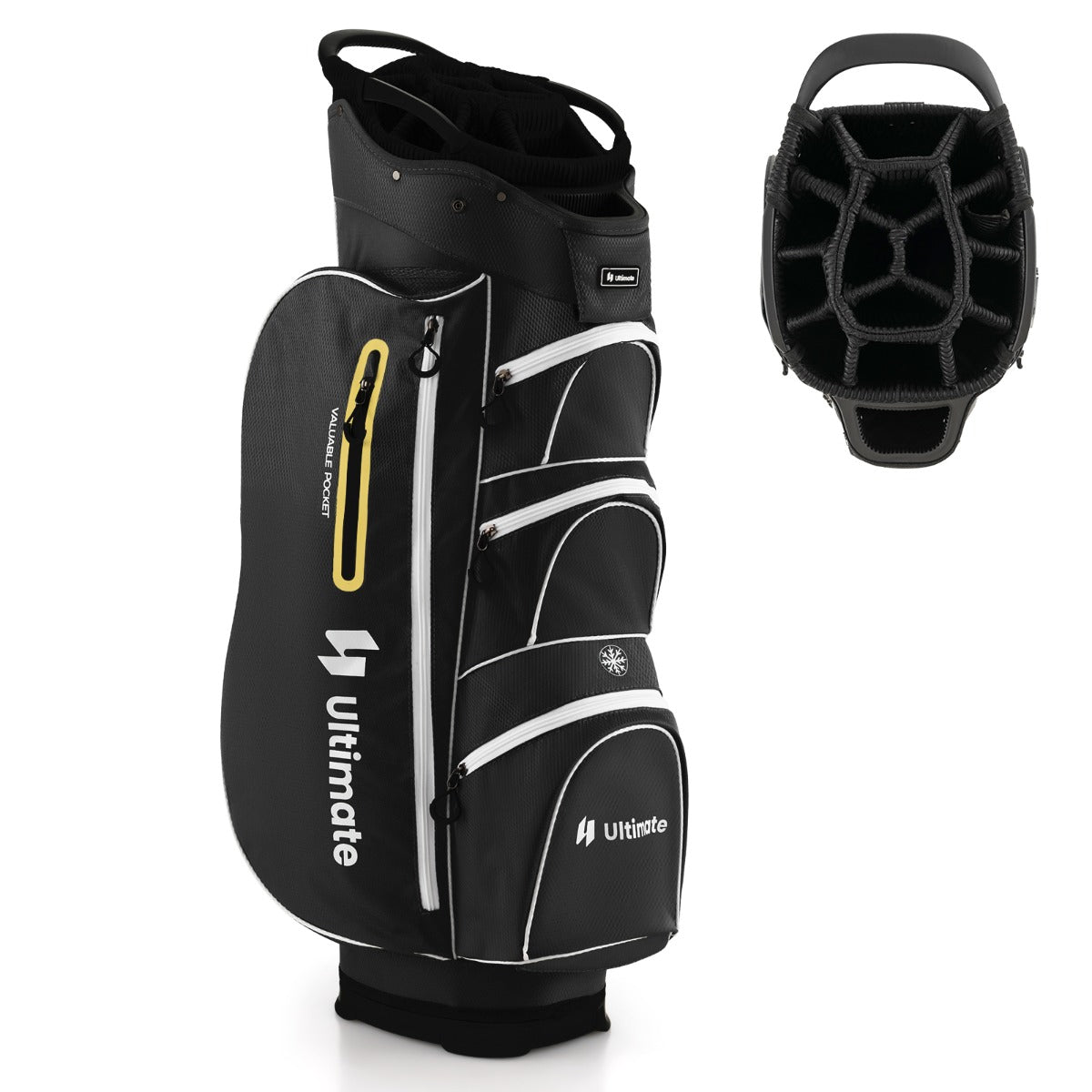 Golf Cart Bag with 15 Way Top Dividers Including Individual Putter Well-Black