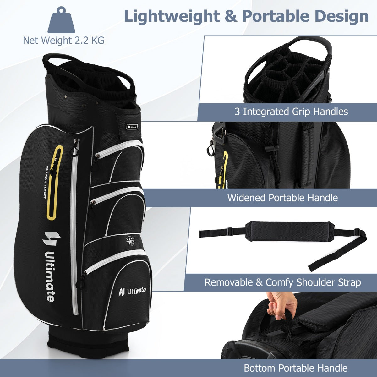 Golf Cart Bag with 15 Way Top Dividers Including Individual Putter Well-Black