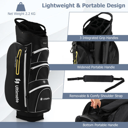 Golf Cart Bag with 15 Way Top Dividers Including Individual Putter Well-Black