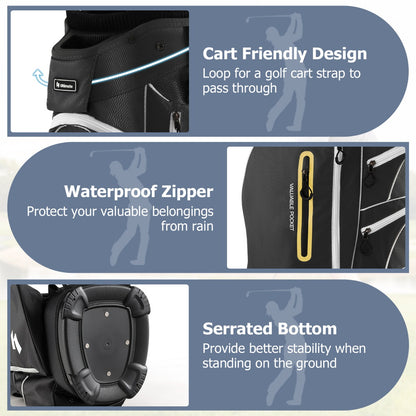 Golf Cart Bag with 15 Way Top Dividers Including Individual Putter Well-Black
