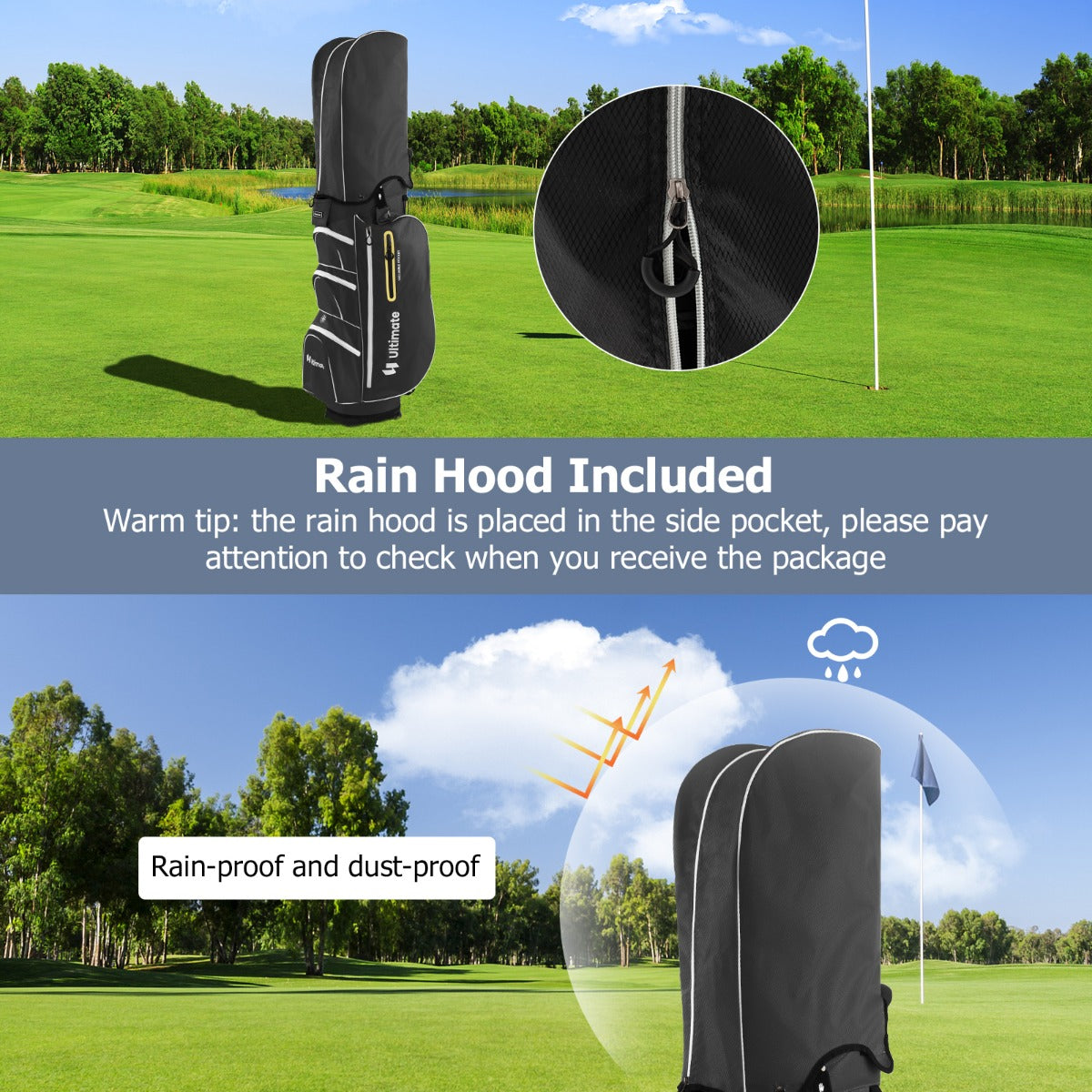 Golf Cart Bag with 15 Way Top Dividers Including Individual Putter Well-Black