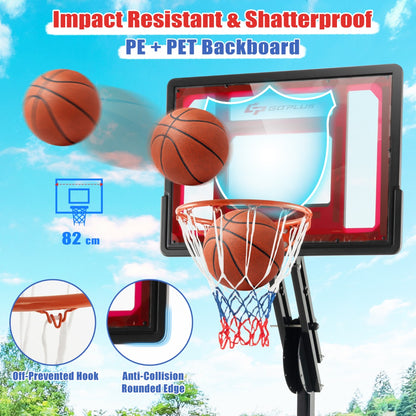 1.05-2.6m Portable Basketball Hoop Height-Adjustable with Weight Bag