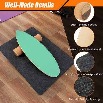 3-in-1 Wooden Balance Board Trainer with Roller &amp;amp; Blanket-Green