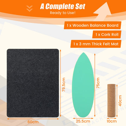 3-in-1 Wooden Balance Board Trainer with Roller &amp;amp; Blanket-Green