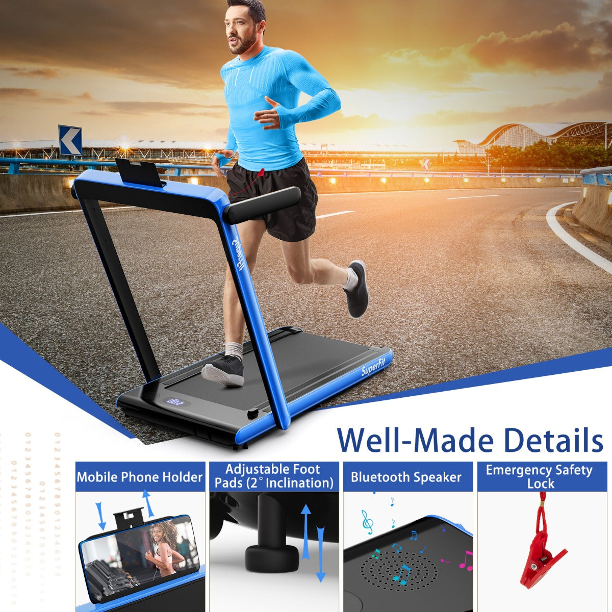 Costway 2.25HP Electric Running Machine with LED Display &amp;amp; Workout APP for Home-Navy