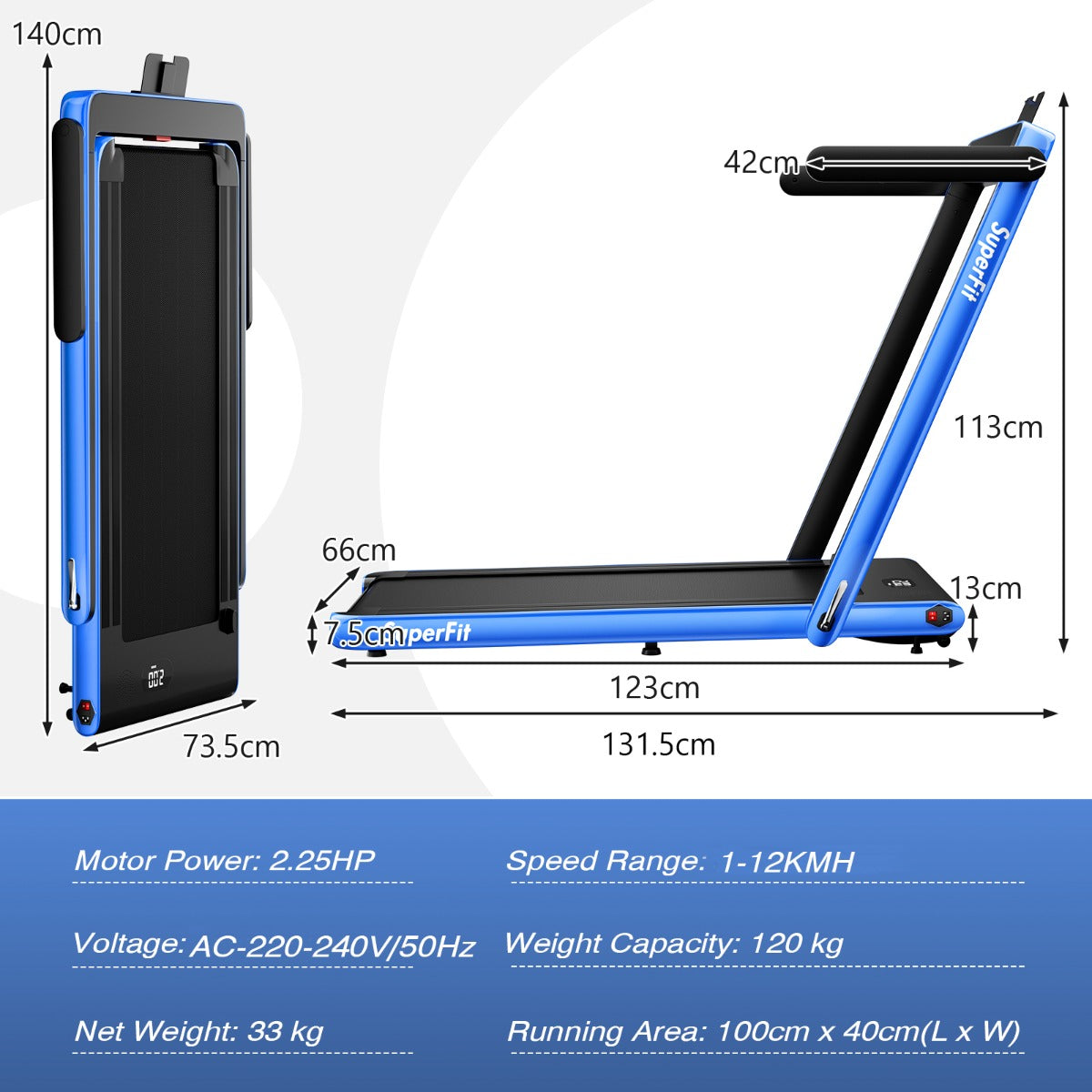 Costway 2.25HP Electric Running Machine with LED Display &amp;amp; Workout APP for Home-Navy
