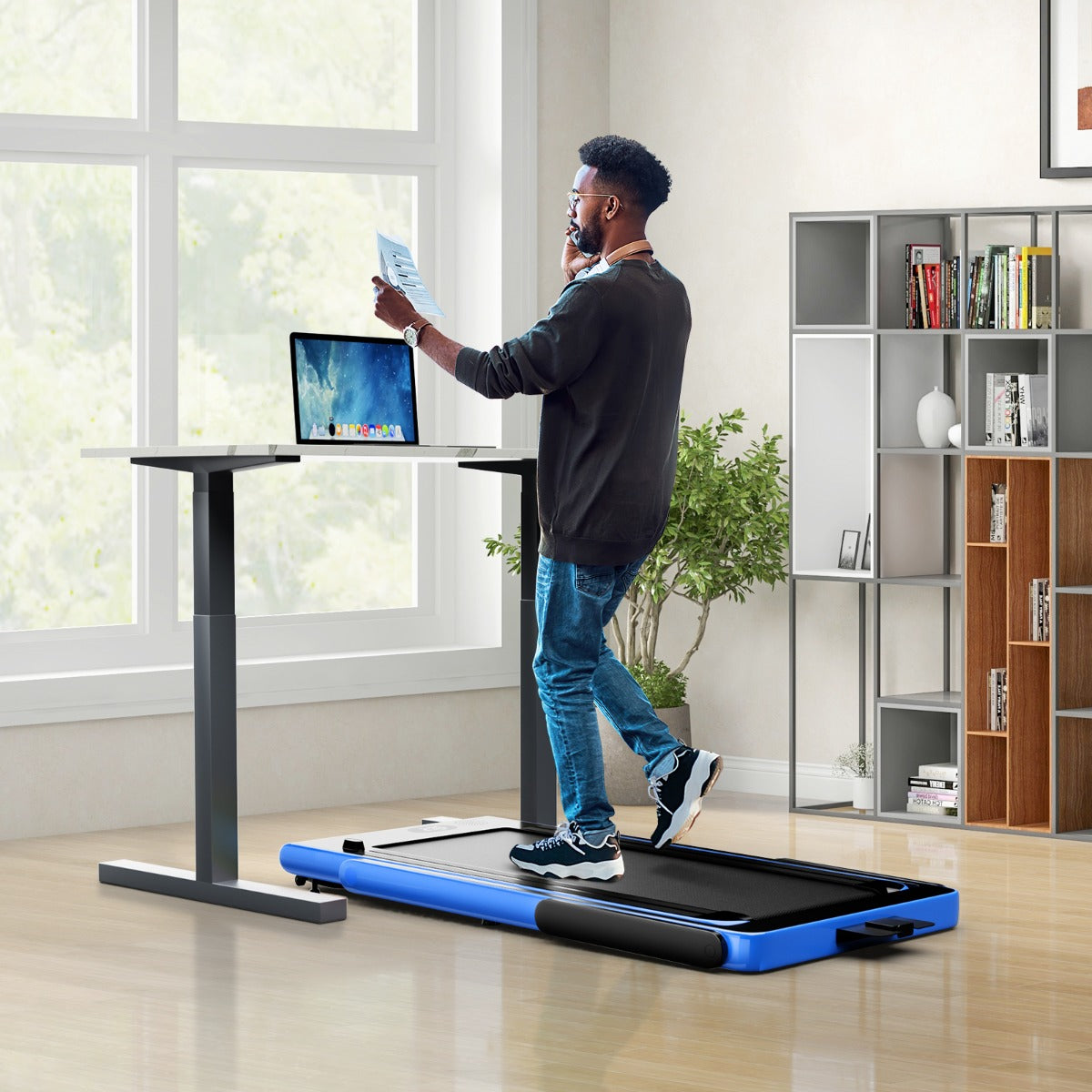 Costway 2.25HP Electric Running Machine with LED Display &amp;amp; Workout APP for Home-Navy