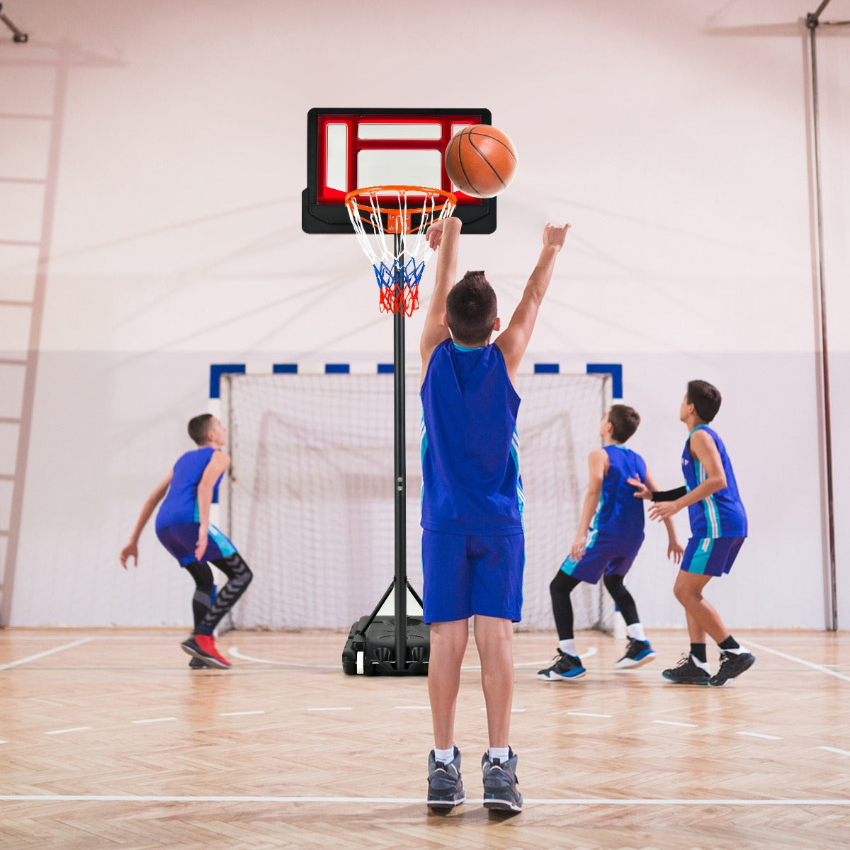 132-251cm Weather-resistance Kids Basketball Hoop with Ball Storage