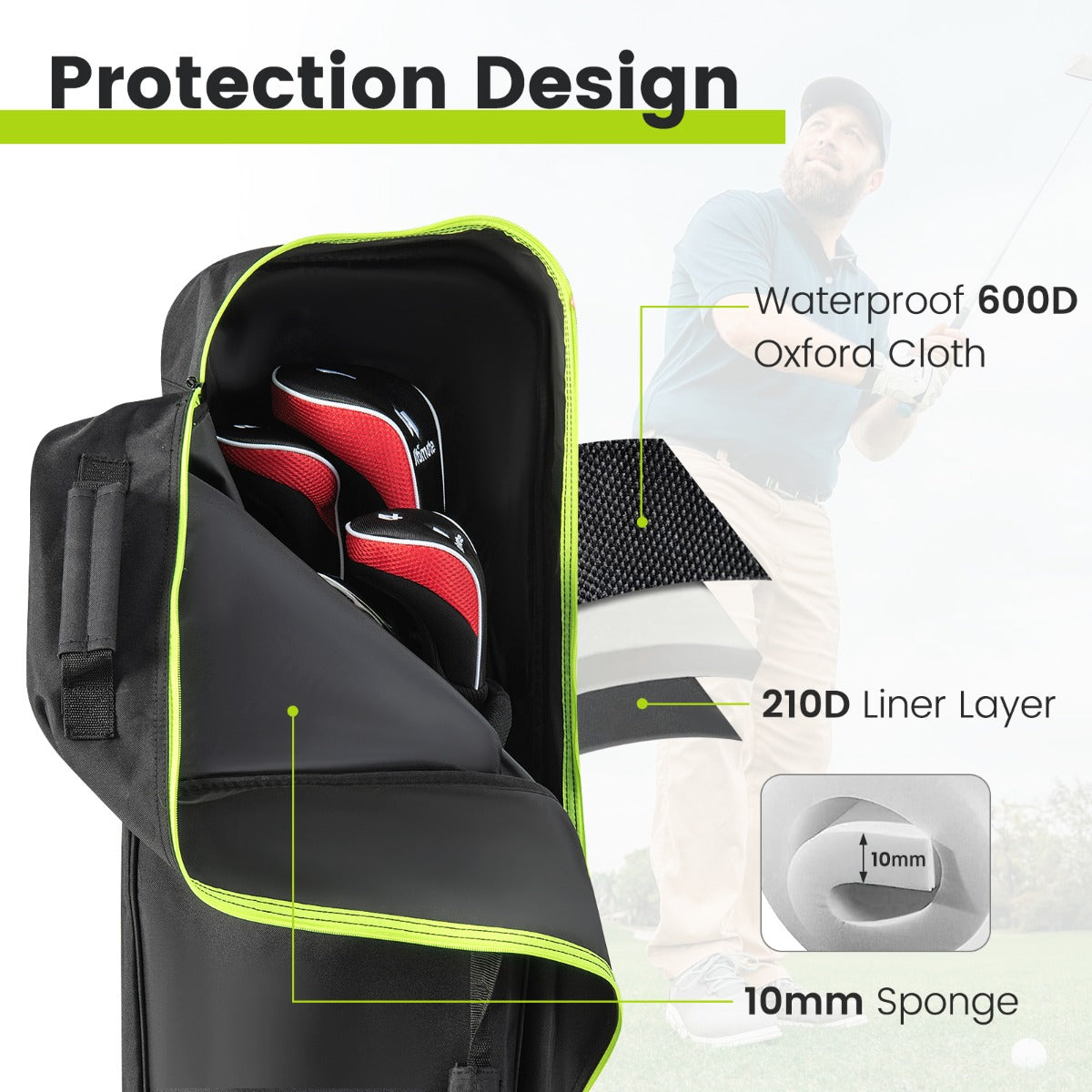 Soft-Sided 600D Oxford Golf Travel Bag with Wheels & Pocket