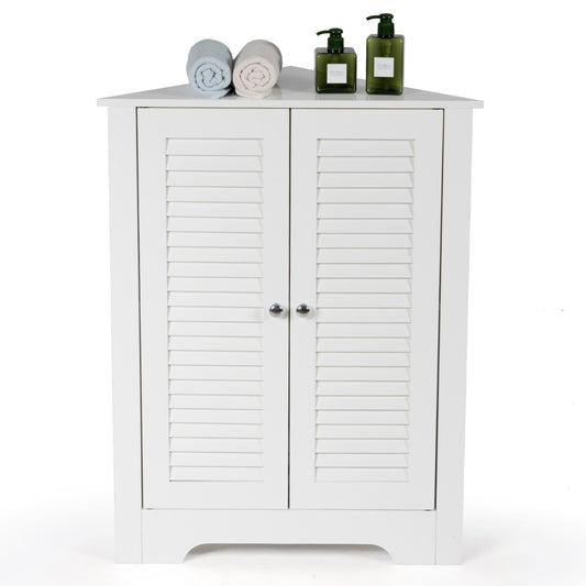 Costway Space-saving Floor Storage Cabinet with 2 Shutter Door and Height-adjustable Shelf-White